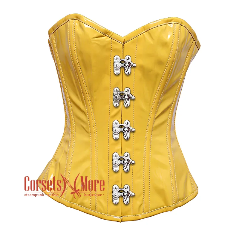 Corset for slim waist look-Plus Size Yellow Faux PVC Leather Steampunk Gothic Overbust Corset