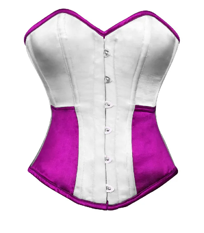 Corset in blush pink-White Purple Satin Corset Gothic Burlesque Overbust Costume for Mardi Gras