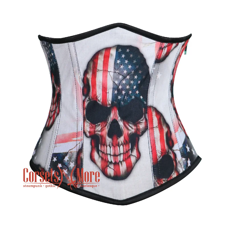 Corset in dark purple-Plus Size USA Flag Printed Skull Cotton Underbust Gothic Corset Top Haunted Costume