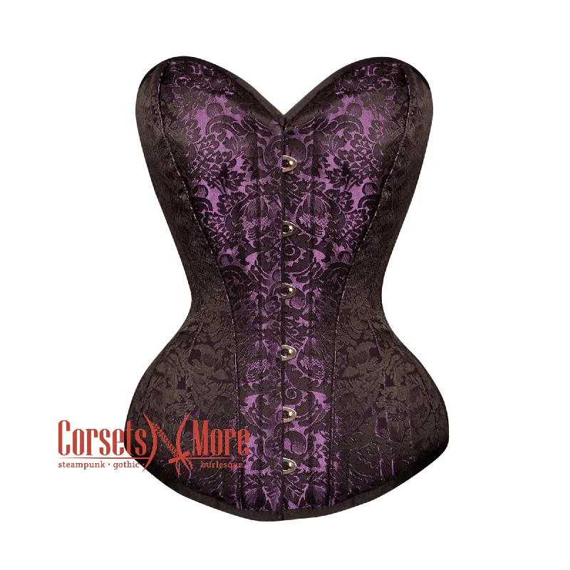 Corset top in red velvet-Black And Purple Brocade Burlesque Gothic Overbust Corset Bustier Top