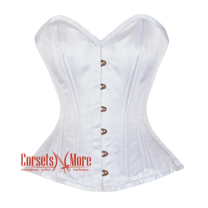 Corset for sophisticated style-Plus Size White Satin Burlesque Double Bone Waist Training Costume Gothic Corset Overbust Top