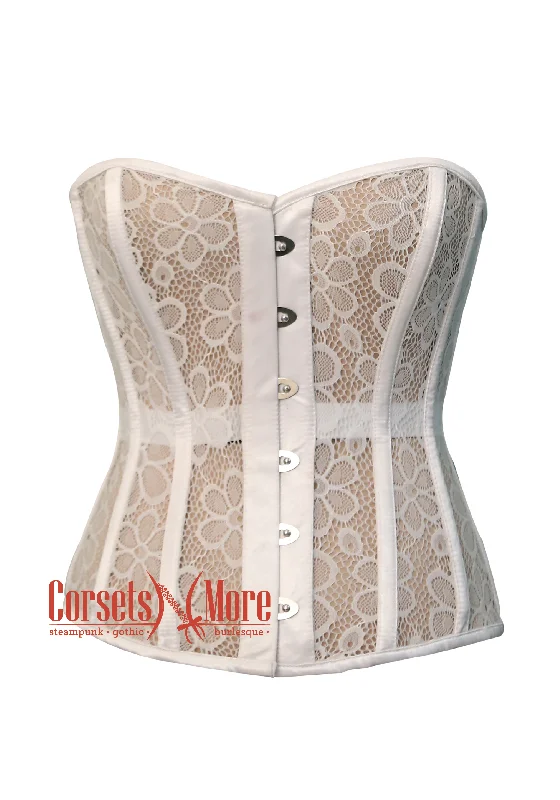 Corset top in tie-dye-White Mesh Nylon Net  Corset Waist Training Overbust Top