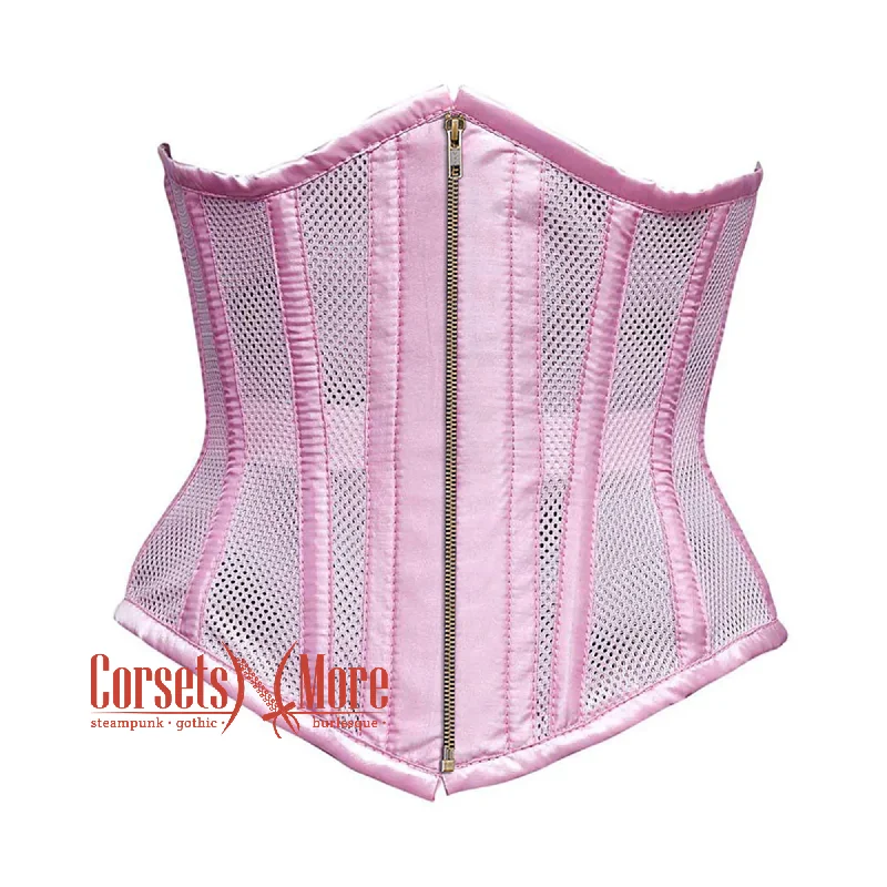 Corset top in houndstooth-Plus Size Baby Pink Mesh Satin Stripes Burlesque Gothic Antique Zipper Waist Training Underbust Corset