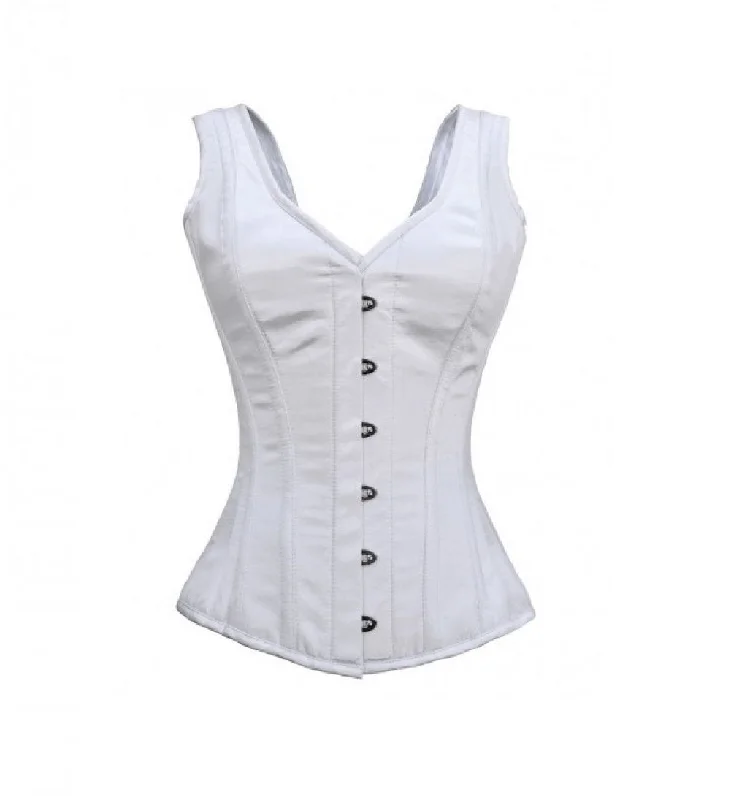 Corset for costume parties-White Satin Shoulder Strap Gothic Overbust with Shoulder Straps