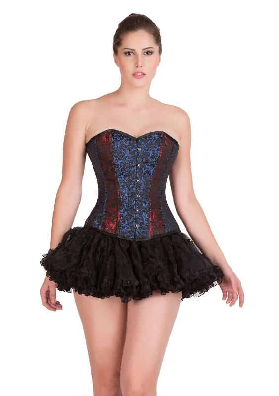 Corset in sapphire blue-Red & Blue Black Brocade Gothic Burlesque Bustier Waist Training Overbust Corset Top