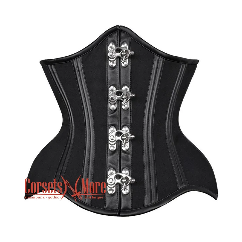 Corset for waist definition-Plus Size Black Cotton Steel Boned Faux leather Underbust Gothic Corset