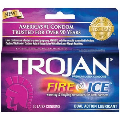 Vibrating cock rings-Trojan Fire And Ice Dual Lubricated - 10 Pack