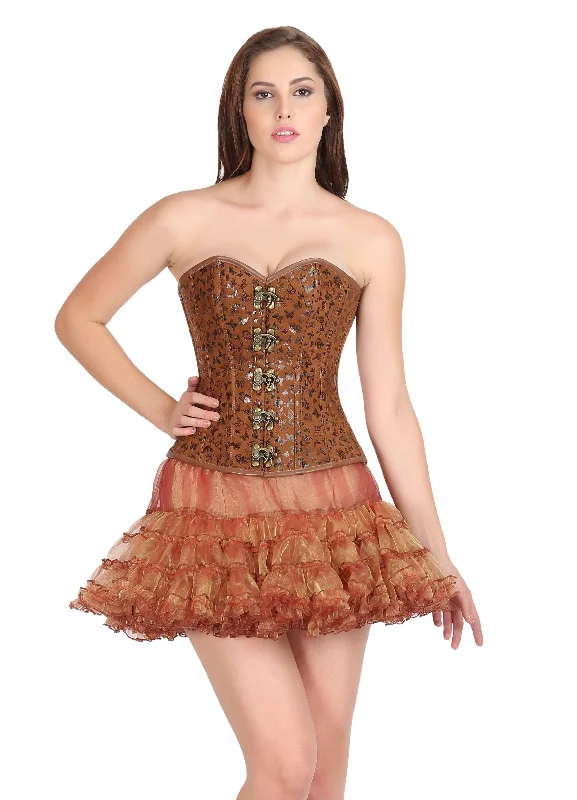 Corset in warm taupe-Printed Brown Soft Leather Gothic Corset Steampunk Waist Training Bustier Overbust Top