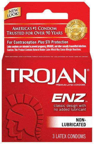 Hands-free sex toys-Trojan ENZ Non-Lubricated Condoms  - 3 Pack