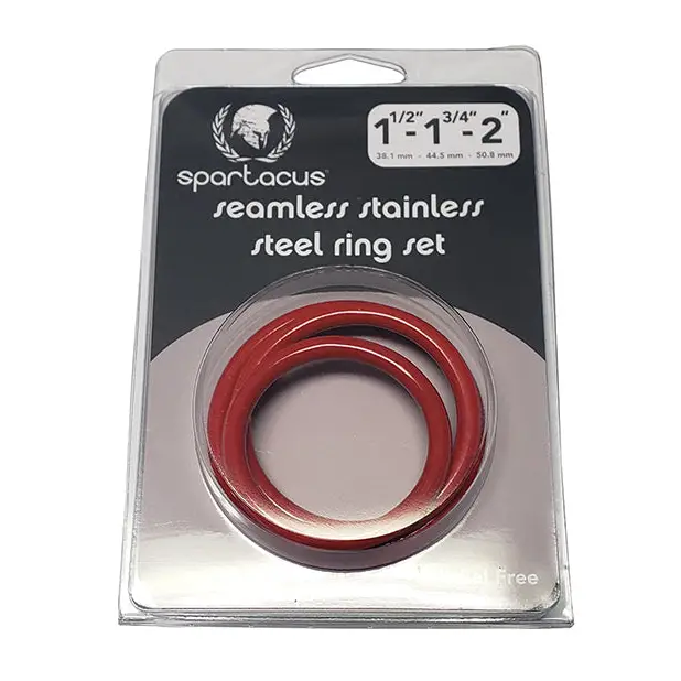 cock ring recovery-Spartacus Seamless Stainless Steel C-ring - Red Pack Of 3