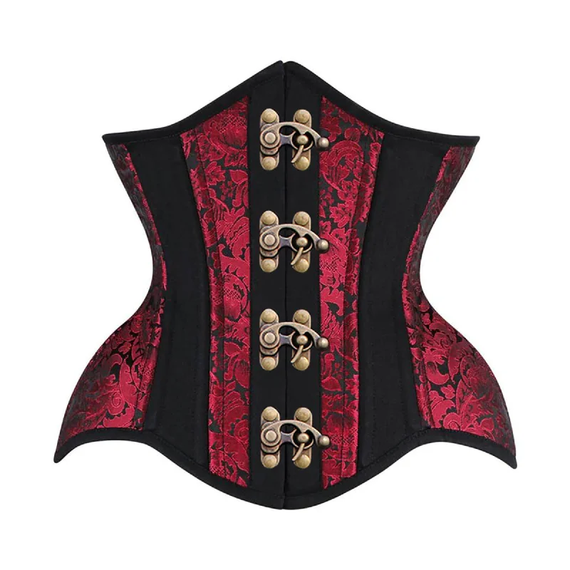 Corset for sophisticated style-Plus Size Red and Black Brocade Black Cotton With Front Clasps Gothic Underbust Corset