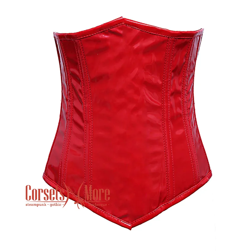 Corset dress for prom-Plus Size Red PVC Leather Long Underbust Steampunk Corset