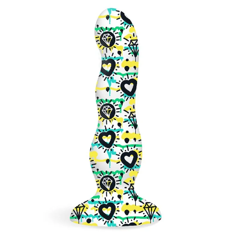 medical-grade-dildo-Icon Brands Collage Diamonds and Hearts Curvy Silicone Dil