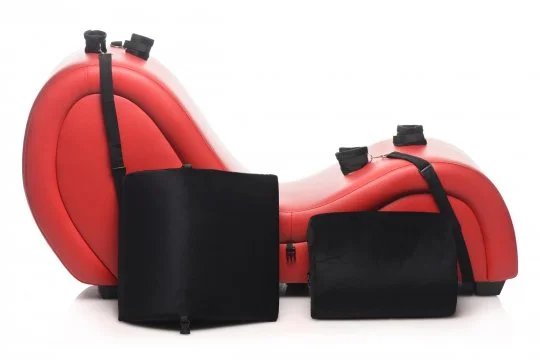 BDSM toy harness features-Kinky Couch Sex Chaise Lounge with Love Pillows - Red