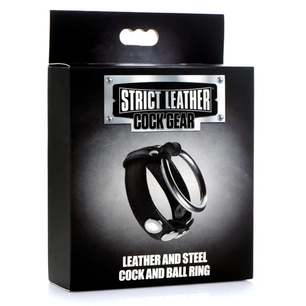 cock ring pulsating-Leather And Steel Cock And Ball Ring