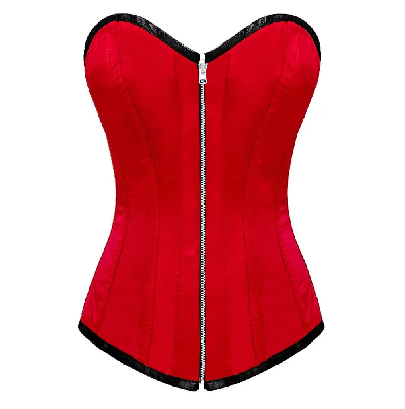 Corset for flattering curves-Red Satin Gothic Valentine  Burlesque Corset Waist Training LONGLINE Overbust