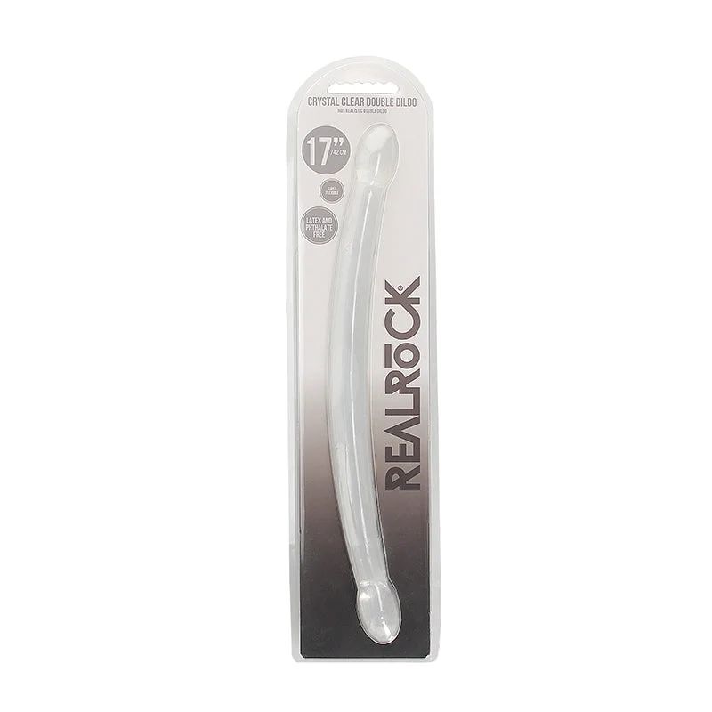 bendable-dildo-RealRock Crystal Clear Non-Realistic 17 in. Double Dildo Clear