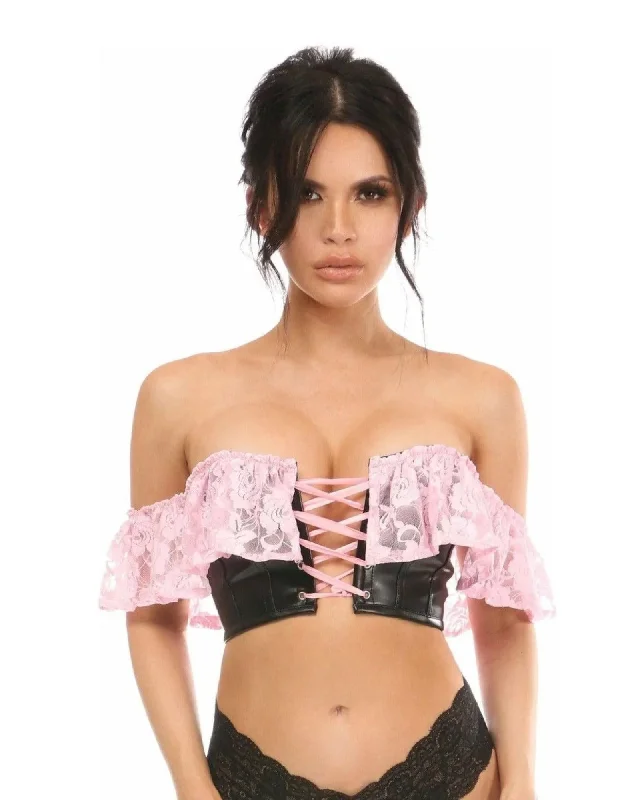 Silicone toys with heat-Lavish LT Pink Lace, Faux Leather Bustier