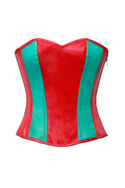 Corset top in paisley design-Sexy Red & Green Leather Steampunk Overbust Corset Waist Training