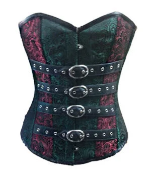 Corset for defined waistline-Red Green Designed with Double Brocades Steampunk Gothic Halloween Corset