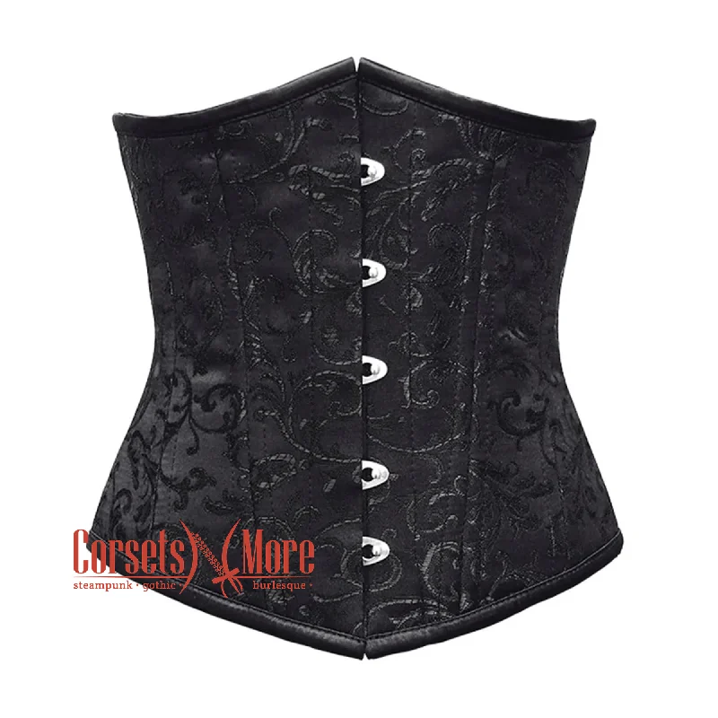 Corset in slate blue-Plus Size Black Brocade Double Boned Underbust Gothic Corset