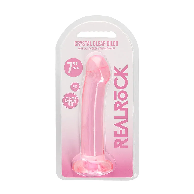 glitter-dildo-RealRock Crystal Clear Non-Realistic 7 in. Dildo With Suction Cup Pink