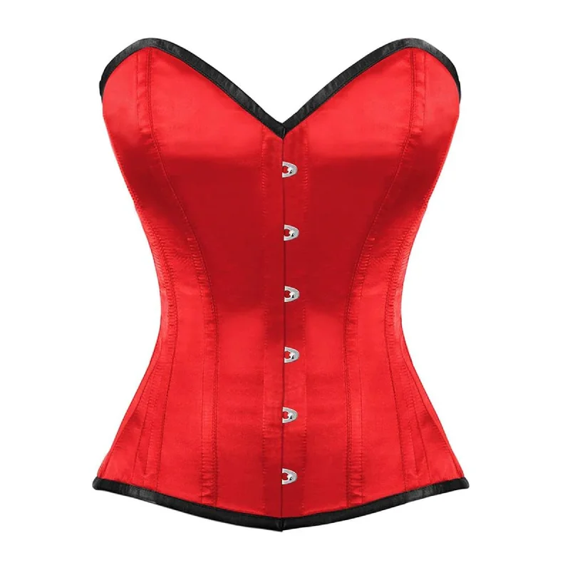 Corset for stylish support-Plus Size Red Satin Corset Gothic Overbust Waist Training Top