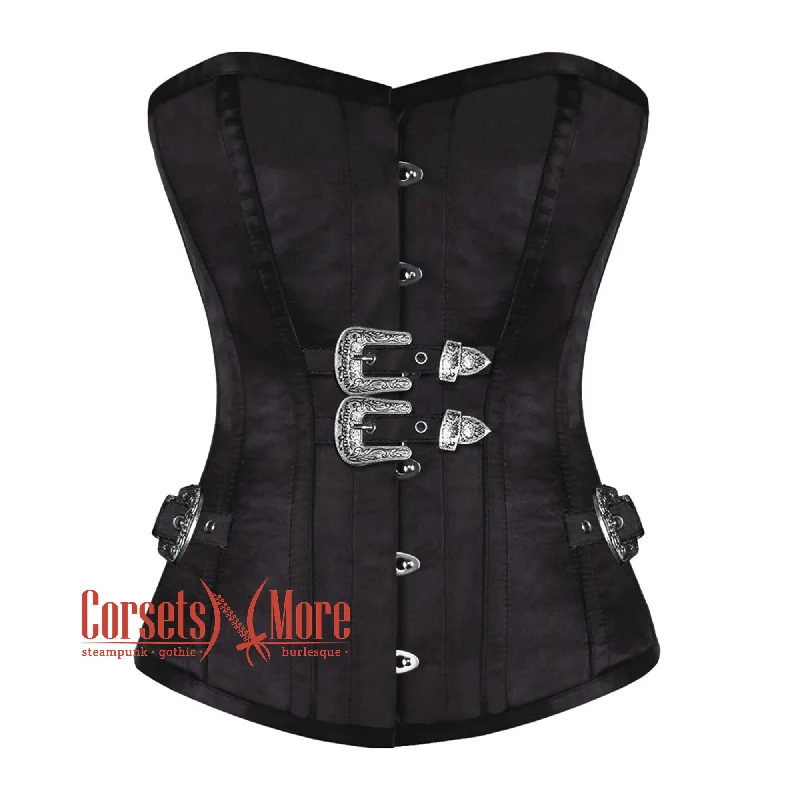 Corset dress for festival season-Plus Size Black Satin Steampunk Overbust Gothic Waist Training Corset