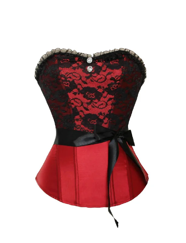 Corset top in cheetah print-Red Satin Black Net Gothic Burlesque Corset Waist Training Valentine Overbust