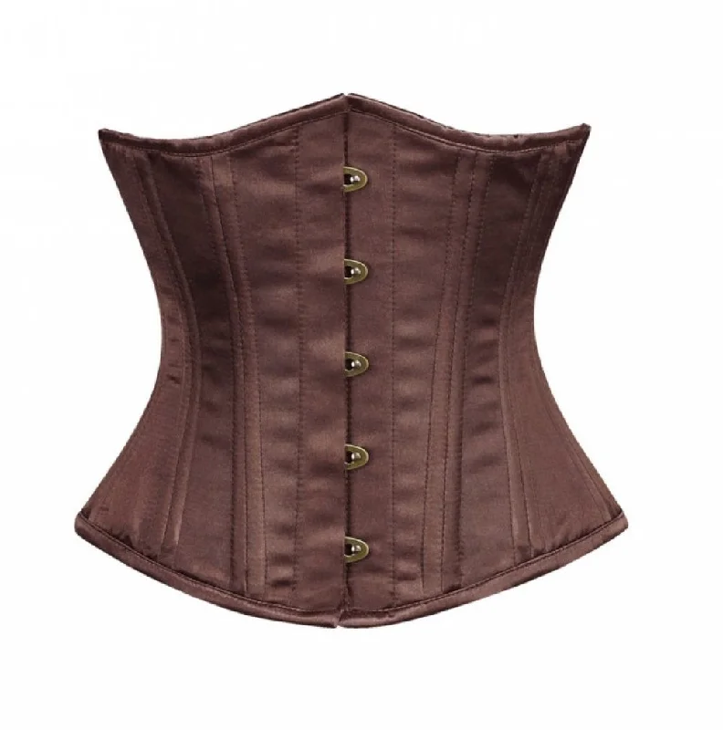 Corset top with ruffles-Brown Satin Double Bone Burlesque Costume Underbust Corset