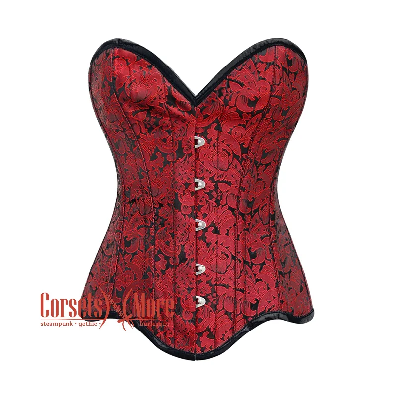 Corset with velvet texture-Plus Size Red Brocade Curvy Design Front Busk Steampunk Gothic Overbust Corset