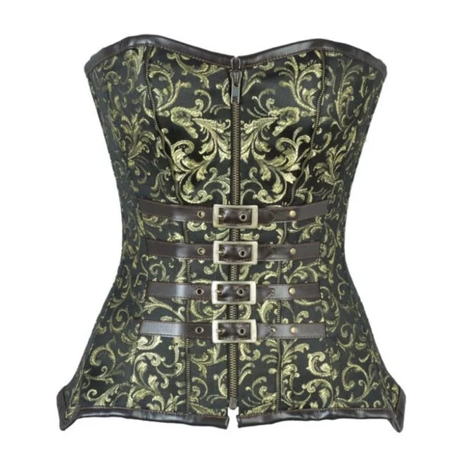 Corset for slimming effect-Leoni Black Gold Brocade Steampunk Corset