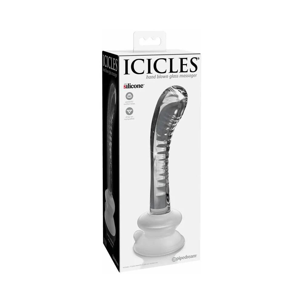 blue-dildo-Pipedream Icicles No. 88 Curved Glass G-Spot Massager With Suction Cup