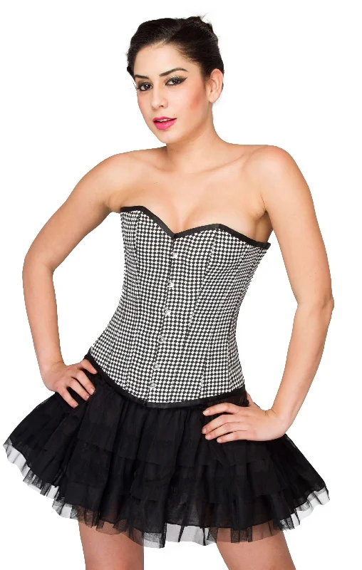 Corset top with round neckline-Black White Check Polyester Corset For Halloween Overbust Top