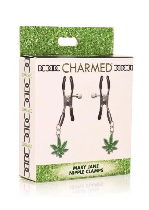 Vibrators with flexible heads-Charmed ''Mary Jane'' Nipple Clamps -Green/Silver