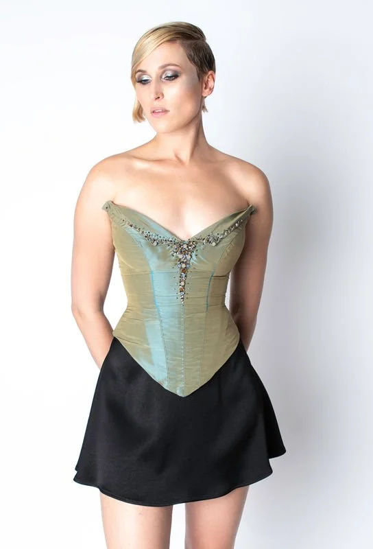 Corset top in striped pattern-Taffeta Beaded Cincher Corset