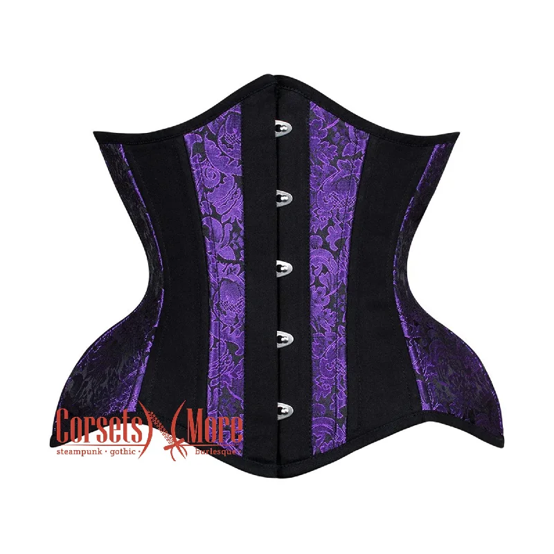 Corset for body sculpting-Plus Size Purple and Black Brocade Gothic Underbust Waist Training Corset