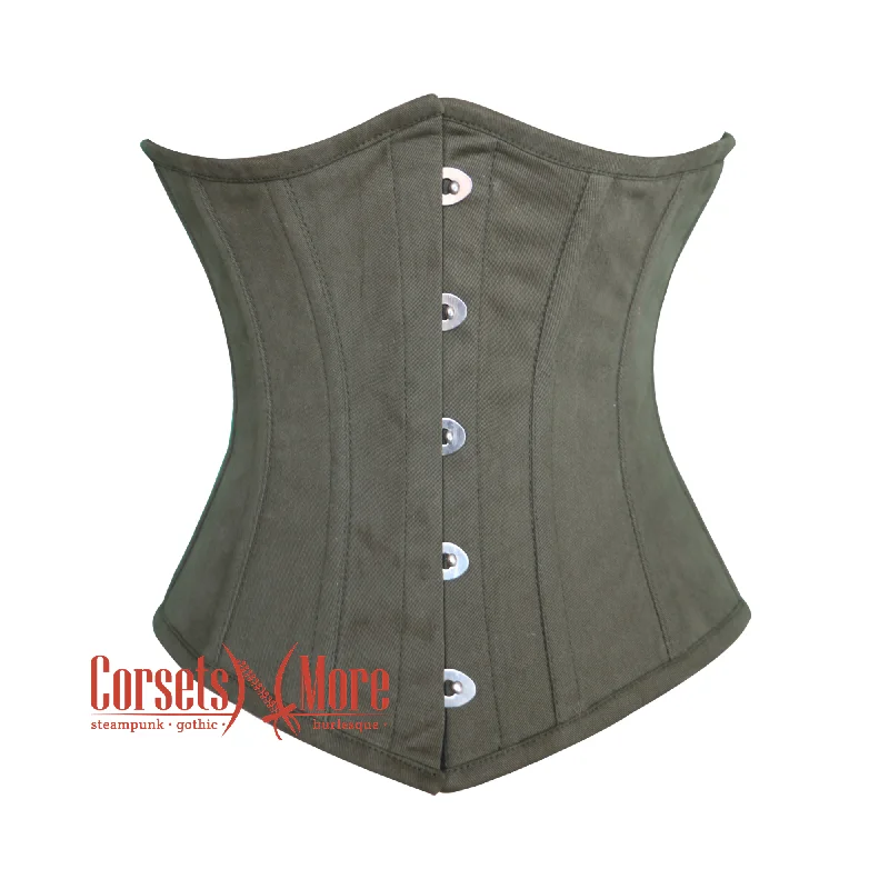 Corset in emerald green-Plus Size Army Green Cotton Gothic Underbust Waist Training Bustier Corset