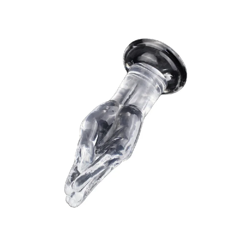 eco-friendly-dildo-Come Closer Hand  Butt Plug | Suction Cup | Clear Flexible | Free Satin Bag