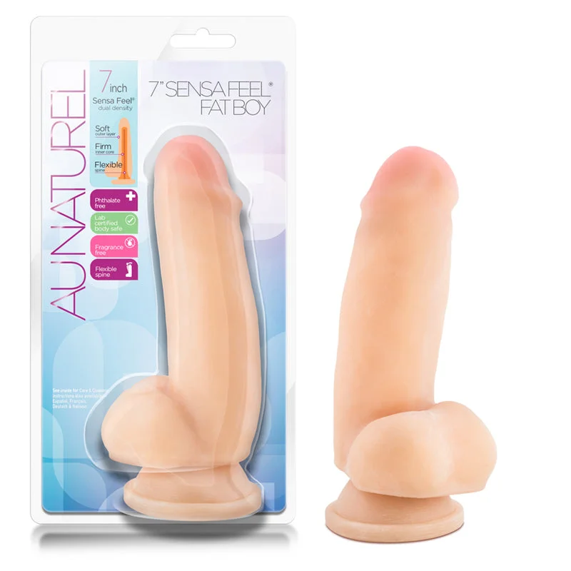 rubber-dildo-Blush Au Naturel 7 in. Fat Boy Posable Dual Density Dildo with Balls & Suction Cup Beige