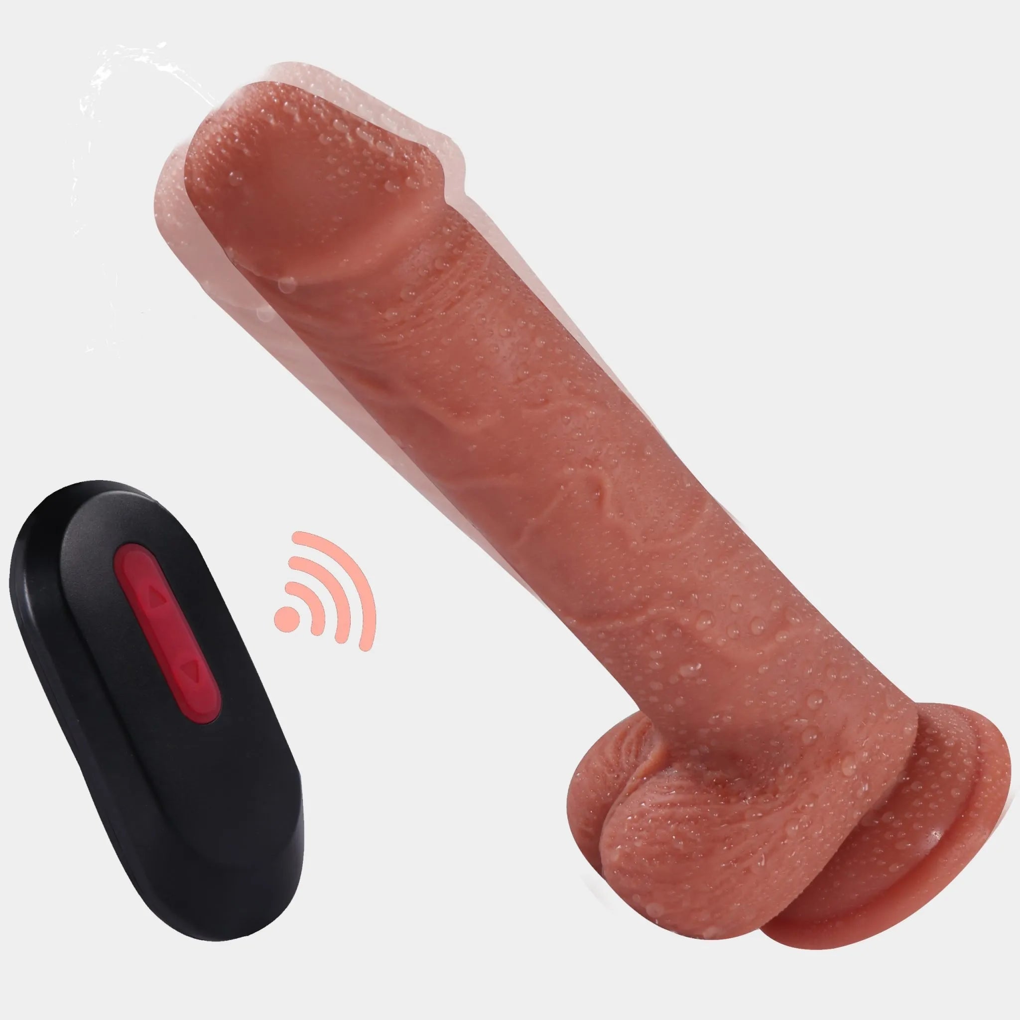 glow-dildo-Can Cum Vibrating Tan Dildo  | Squirting Action  8" | Remote Control | USB