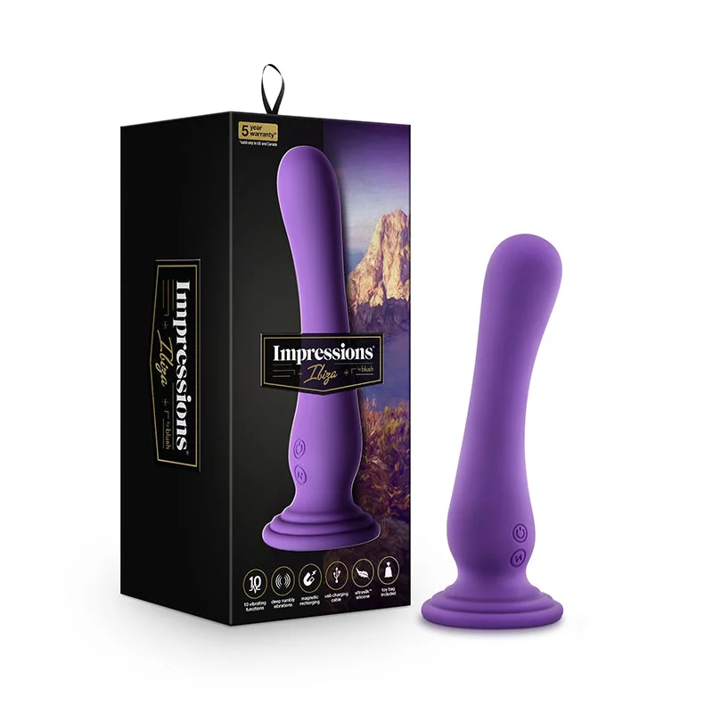 alien-dildo-Blush Impressions Ibiza Rechargeable Silicone 7.75 in. Vibrating Dildo with Suction Cup Plum