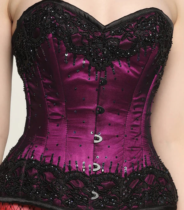 Corset dress with peplum skirt-.Your Majesty Beaded Overbust Corset in Magenta