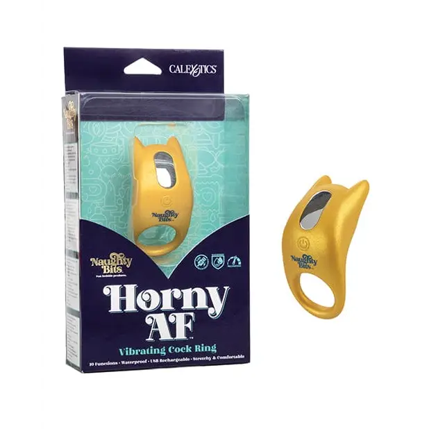 cock ring specialty-Naughty Bits Horny Af Vibrating Cock Ring - Gold