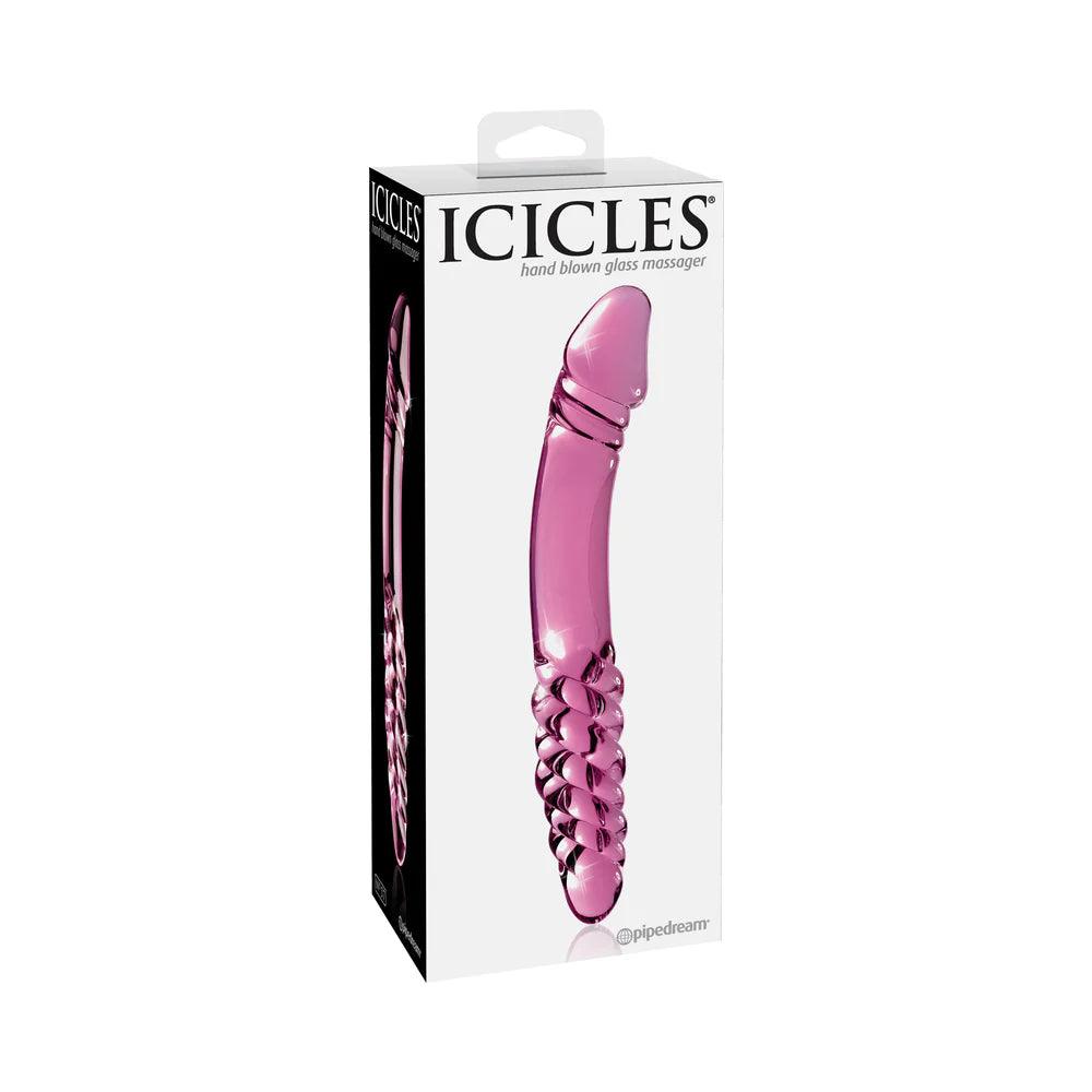 travel-size-dildo-Pipedream Icicles No. 57 Curved Textured 9 in. Dual-Ended Glass Dildo