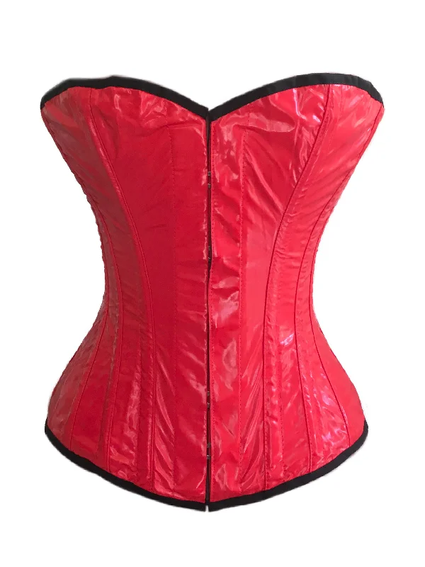 Corset dress with long train-Classic Overbust Corset in PVC Red