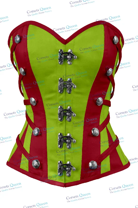 Corset top with deep V-neck-Willa Satin Overbust Corset With Buckles