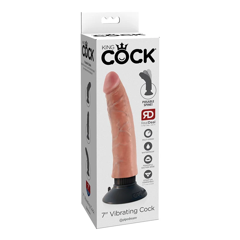 multi-speed-dildo-King Cock 7 inches Vibrating Dildo Beige