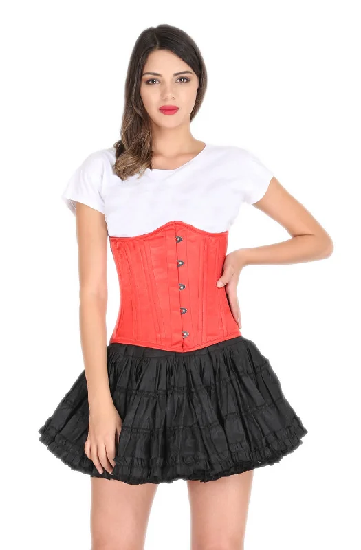 Corset top with sequins-Red Satin Spiral Steel Boned Gothic Corset Costume Burlesque Waist Training Underbust Bustier Top