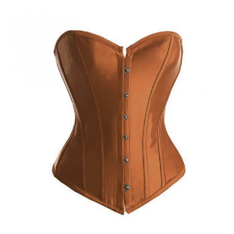 Corset for dramatic look-Brown Satin Gothic Burlesque Corset Waist Training Bustier Overbust